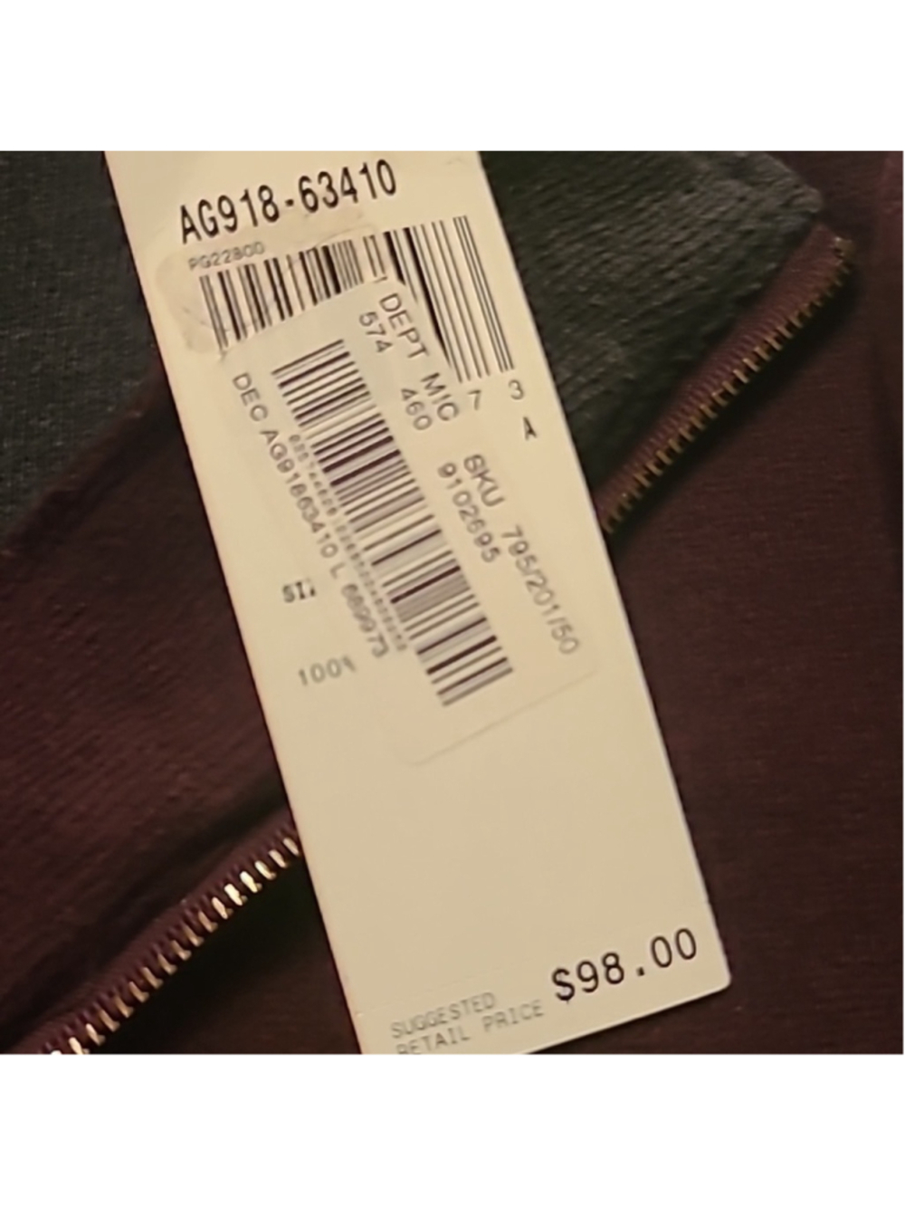 Pendleton 1/4 zippered NWT 100%cotton burgundy sz. Large.(#2492E) - Picture 6 of 15